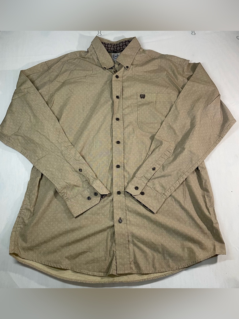 Cinch Men's Button-Down Shirt in Olive Tan with Micro Dot